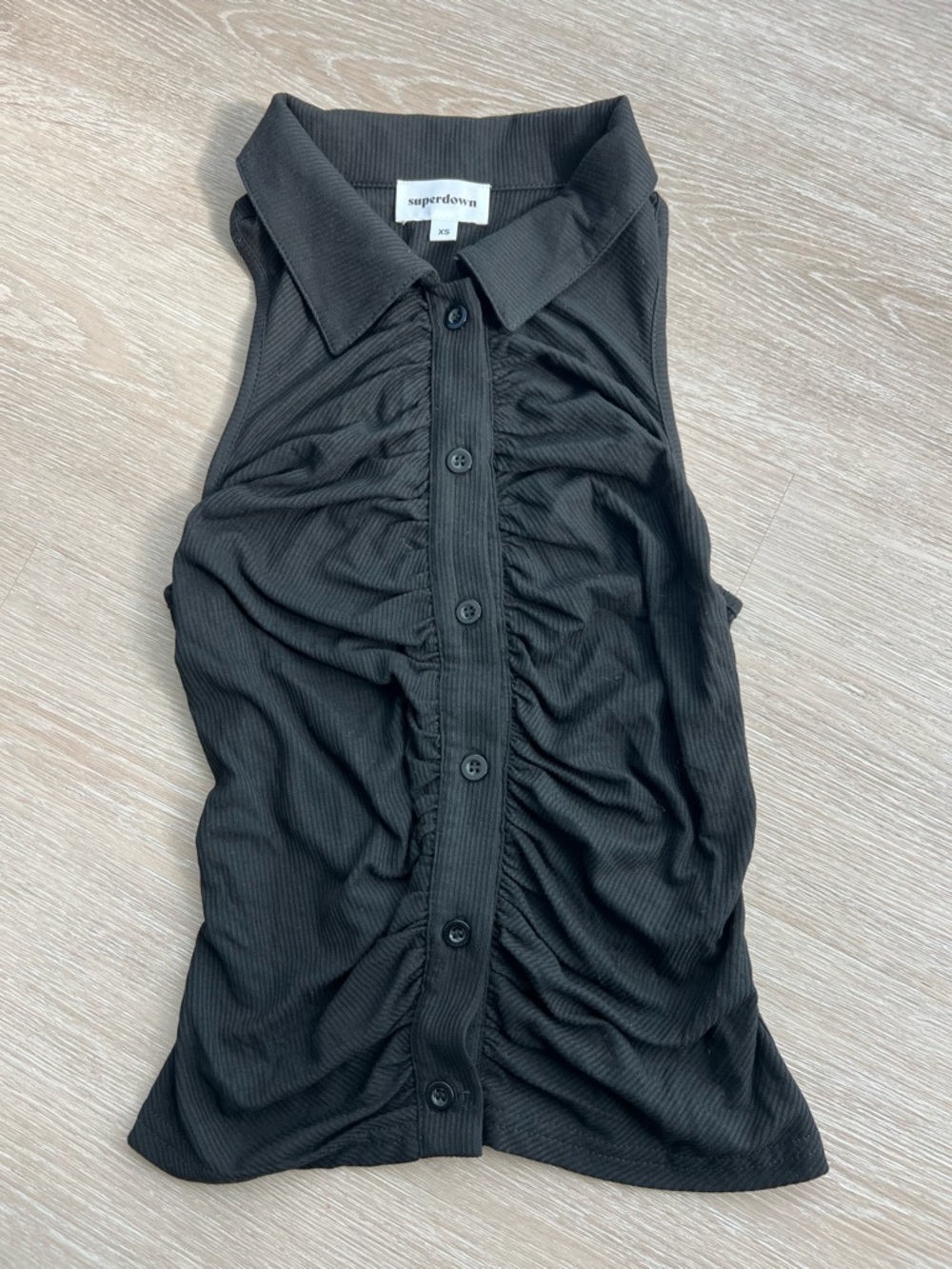 Superdown Black Ribbed Sleeveless Collared Summer Button-Up Tank Women's XS